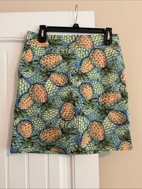 Talbots Pineapple-Print Mini Skirt - Blue/Green